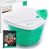 freegreen® Germany Salatschleuder [5L] mit patentierten Zugmechanismus, Siebeinsatz & Deckel mit integriertem Wasser-Ausgießer I [inkl. Salat-Rezepte] I Salatschüssel zum stilvollen Servieren