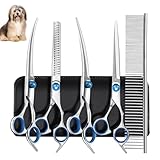 Diompirux 5er-Pack Profi Hundeschere Set, Inkl 1 Effilierschere, 2 Gebogene, 1 Gerade Schere, 1 Fellpflegekamm, für Fellpflege Hund Katze Haustier, für Ganzkörper, Gesicht, Nase, und Ohr