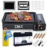 Z.M.C 2-in-1 tragbarer Campingkocher und Gasgrill Klein inkl. Grillzubehör Set und Koffer + 4x Gaskartuschen 227g, Balkon Tischgrill Gaskocher 2,2 kW mit LPG-Anschluss für Camping, Outdoor und indoor