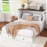 boorbin Schrankbett, 140 x 200, Mobiles Schrankbett mit Schubladen am Bettende und Regal am Kopfende des Bettes, mit USB und Steckdose, Umbaubares Plattformbett, Ohne Matratze, weiß