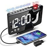 Anykuu Projektionswecker Wecker mit FM-Radio Snooze-Doppelgong USB-Anschluss 3 Helligkeitsstufen LED-Display 180°-Radiowecker Digitaler Wecker Geeignet für zu Hause und im Büro usw