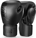 Boxhandschuhe für Damen und Herren, Boxing Training Gloves,geeignet für Boxen, Kickboxen, gemischte Kampfsportarten, Thai, MMA, Kampftraining (Schwarz, 12oz)
