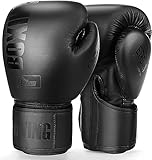 Boxhandschuhe für Damen und Herren, Boxing Training Gloves,geeignet für Boxen, Kickboxen, gemischte Kampfsportarten, Thai, MMA, Kampftraining (Schwarz, 12oz)