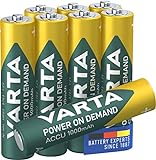 VARTA Batterien AAA, wiederaufladbar, 8 Stück, Akku, Power on Demand, 1000 mAh Ni-Mh, vorgeladen, sofort einsatzbereit [Exklusiv bei Amazon]