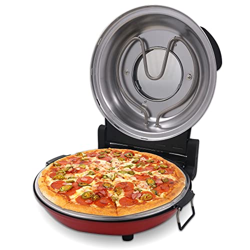 LIVIA Pizzaofen elektrisch mit Pizzaschaufel (Edelstahl) - transportabler Pizza Ofen mit Keramik Pizzasteinplatte - Pizzamaker Oven für Tisch & Garten