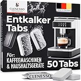 CLENESSO Entkalkungstabletten für Kaffeevollautomaten (50 Stück) – Entkalkertabs kompatibel mit Jura, Siemens, Miele UVM. – Entkalker Kaffeevollautomat Tabs für optimale Pflege