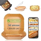 CookChic Premium-Papier für Luftfritteuse, quadratisch, 20 cm, 50 Stück, kompatibel mit Cecotec Luftfritteuse und Cosori Luftfritteuse 4-7 l, Air Fryer-Papier, ölbeständig
