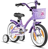 PROMETHEUS BICYCLES Kinderfahrrad ab 4 Jahren - Mädchenfahrrad 14 Zoll Kinder Fahrrad Mädchen Fahrrad Kinder mit Stützräder Rücktrittbremse in Violett Lila