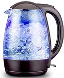 Glas-Wasserkocher, Öko-Wasserkocher mit beleuchteter LED, Bpa-freier kabelloser Wasserkocher mit Edelstahl-Innendeckelboden, schnell kochendem Auto-Off-Boil-Dry-Schutz, 1,7 l, 1800 W