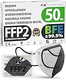ADESTE – 50x FFP2 NR D Maske, Hygienische 5-lagige Staubschutzmaske, EN149:2001+A1:2009 Mundschutzmaske EU2016/425, Schwarz, Atemschutzmaske, Einzelne versiegelte Beutel