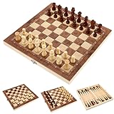 Schachspiel Holz, 3 In 1 Schachbrett Hochwertig Schach, Klappbar Chess Board für Kinder Erwachsene, Tragbares Schachspiel Chess Set für Familie Party Reisen (29x29)