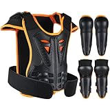 JUSTDOLIFE Motorrad-Schutzausrüstung für Kinder, 5 Stück 2024 Neues Modell Atmungsaktiv Kreativ Ausrüstung für Motocross Kinder für Jedes Terrain Radfahren Skifahren Skaten (Schwarz-Orange)