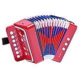LIEKE Kinder Akkordeon 10 Tasten Knopf Accordion Ziehharmonika Musikinstrument Geschenk für Kinder Erwachsene Anfänger (Rot)