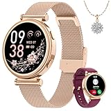 Sanorum Smartwatch Damen, 1.27' HD Voll Touchscreen Armbanduhr mit Telefonfunktion Menstruationszyklus SpO2 Pulsuhr Schrittzähler Kalorien Fitness Tracker IP68 iOS Android Roségold, Geschenk Halskette