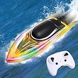 YOOHBERRYS Ferngesteuertes Boot, Rc Boot für Kinder Outdoor mit DREI Mode LED-Licht, 2.4-GHz Rennboote mit 2 Batterien und Fernsteuerung, 10KM/H RC Spielzeugboot für Meere, Pools und Seen (Yellow)