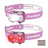 EverBrite LED Stirnlampe 2 Stück rosa mit Rotlicht & Grünlicht, pink Kinder Kopflampe mit 5 Lichtmodi, Weihnachtsgeschenke Mitgebsel für Kinder zum Camping, Outdoor, Weihnacht [mit 6 AAA Batterien]