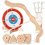 YIMORE Pfeil und Bogen Kinder Set, Bogenschießen Kinder Holzspielzeug mit 6 Saugnapf-Pfeilen, 1 Großes Zielscheibe, 4 Kleine Zielscheiben und Köcher, Kinderbogen für ab 3 Jahre Junge Mädchen