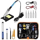 Sondiko Lötkolben Set, 60W/220V Lötkolben mit Einstellbarer Temperatur, Ein/Aus Schalter, 5 Wechselspitzen zum Löten, Holzgravur, Heißschneiden, Brandmalerei，Lötset für Elektrische Arbeiten