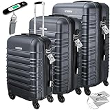 KESSER® 3tlg. Hartschalenkofferset Hard Shell Basic Hartschalenkoffer Trolley Koffer Reisekoffer Reisekofferset Gepäck Rollkoffer Schloss 4 Rollen ABS-Hartschale Teleskopgriff M-L-XL, Anthrazit