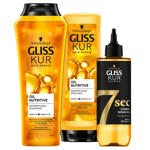Gliss Kur Shampoo Oil Nutritive (250 ml) + Spülung Oil Nutritive (200 ml) + 7 Sec Express-Repair Kur Oil Nutritive (200 ml)