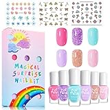 Kindernagellack Set auf Wasserbasis - Ungiftig Schnell Trocknend - 6 Farben Peel off Nagellack Kinder - Schnelltrocknend Nagelset Perfekt Geburtstagsgeschenke DIY Nail Salon für Mädchen