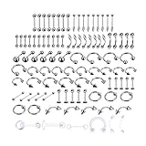 LuLyL 92 Stück Locher (92 Stück), 16 Stile 316L Edelstahl, 6 Stück transparente Bauchnabelringe für Körper, Zunge, Nase, Ohren, Lippen, 91 Stück (1 Stück) Edelstahl, 91 Unité (Lot de 1), Edelstahl