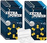 60x Extra Power Gr. 10 Blister Hörgerätebatterien PR70 Gelb 24610 + Aufbewahrungsbox