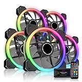 EZDIY-FAB Neue Dual Ring RGB Lüfter 120mm, RGB LED Gehäuselüfter,adressierbare RGB Motherboard Synchronisierung mit Hub X und Remote-5 Pack