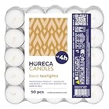 Horeca Candles - Teelichter mit 4 Stunden Brenndauer - 50 Stück, Weiß - Ohne Duft - Paraffinwachs - Hochzeit, Dekorieren, Feiern, Entspannen, Party