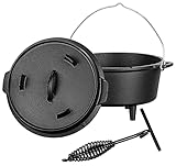 Rosenstein & Söhne Bräter: Dutch Oven aus Gusseisen mit Standfüßen, 2in1-Deckel & -Pfanne, 3 l (Topf für Grill, Schmor Topf, Campingkocher)