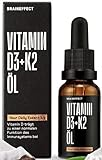 BRAINEFFECT Vitamin D3 K2 Tropfen (50 ml) + Well-Being Coach - Decken 500% des Tagesbedarf, Vitamin D3 K2 hochdosiert - als 17 Monatsvorrat, Hochdosiertes Vitamin D3 Tropfen (Geschmacklos, 50 ml)