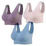 Lemef 3er-Pack Nahtlose Sport-BHS, drahtlose Yoga-BHS mit herausnehmbaren Pads Gr. 4X-Large, Rosa&Blau&Violett