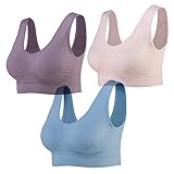 Lemef 3er-Pack Nahtlose Sport-BHS, drahtlose Yoga-BHS mit herausnehmbaren Pads Gr. 4X-Large, Rosa&Blau&Violett