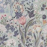 LiKiLiKi Blau und Lila Blumentapete Selbstklebende Tapete Blumen Vintage Klebefolie Möbel Abwaschbar und Wasserfest Mustertapete für Schlafzimmer Wohnzimmer Küche 44 x 300 cm