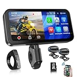 ATOVANKA Motorrad Carplay & Android Auto für Motorcycle,Tragbares Carplay Bildschirm mit 1080P Dashcam Vorne Hinten,6,25 Zoll IP67 Wasserdichter Touchscreen für Motorräder,Daueraufnahme/Siri/64G TF