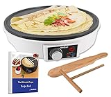 StarBlue elektrischer Pfannkuchen- und Crêpe-Maker, 30,5 cm, mit freiem Rezept-E-Book und Holzspatel — 220 — 240 V, 50/60 Hz, 1000 W, UK-Stecker, Europa-Adapter im Lieferumfang enthalten