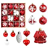 40 Stück Weihnachtskugel Ornamente,Kunststoff Deko Weihnachten für Weihnachtsbaum Deko,Bruchsicher,Weihnachtsbaum,Hängende Ornamente,Glitzernd Dekoration (Rot)