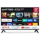 Antteq V32-AH3Q1L HD Smart TV 32 Zoll (Fernseher 81 cm), Triple Tuner(DVB-T2/S2/C),App Store,Netflix,Prime Video,DAZN,UVM,WiFi,Hotelmodus,2024