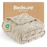 BEDSURE Kuscheldecke Flauschig - Fleecedecke & Wolldecke, Sofadecke, Schachbrettmuster Tagesdecke, Weiche Warme Karierte Decken für Zimmer Deko, Wohn- & Kuscheldecken, Hellbraun, 150 x 200 cm