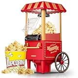 HOUSNAT Popcornmaschine Heissluft - Retro Klein Popcorn Maker -Fettfreies Ölfreies & Gesunder Maïs Snack - 1200W Popcorn Maschine für Zuhause - Filmabend & Weihnachten - Rot