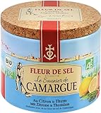 Le Saunier de Camargue Fleur De-Sel Zitrone Thymian in 125 g Dose, Premium Meersalz aus Süd-Frankreich, Ideal als Finishing von Speisen und zum Verfeinern von Gerichten