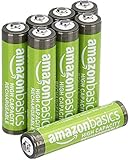 AmazonBasics High Capacity 8 Pack AAA NI-MH Pre-Charged Rechargeable Batteries, 500 Cycles (Typical 850mAh, Min. 800mAh)