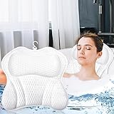 Purpledi Badewannenkissen,Badekissen als Nacken&Nackenkissen Badewanne, mit 4D-Air-Mesh-Technologie,Nacken, Rücken in der Badewanne 6 Saugnäpfen, Badewannen kopfstütze für Home Spa(White), 43.5*43cm