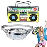 ROSAUI Aufblasbarer Ghettoblaster und Bauchtasche Set, 80er 90er Jahre Outfit Accessoires für Damen und Herren, Aufblasbare Radio Kostüm Accessoires Karneval Fasching Mottopartys Disco Festival