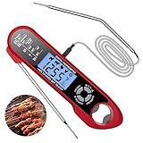 Fleischthermometer Kabellos mit 2 Sonden: IP65 Wasserdicht Thermometer Kochen Sofort Ablesbares Bratenthermometer Grillthermometer Einstechthermometer mit Alarmfunktion für Küche BBQ Ofen Backen