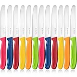 targzier Tafelmesser Set 12 Stück,Hochwertiges Frühstücksmesser mit Wellenschliff,Bunte Tomatenmesser,Scharfe Messer für Brotzeit,Bunt Edelstahl Brotmesser,Anti-Rost&Spülmaschinenfest