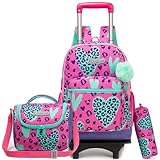 HTgroce Kinder Trolley Rucksack Schultasche Schulranzen Mädchen schultrolleys Schulrucksack Rolling School Bag 3 klasse