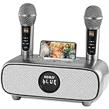 Karaoke Maschine, Bluetooth Karaoke Anlage mit 2 Mikrofonen, Tragbares PA-System für Erwachsene/Kinder, Lautsprecher mit Handyhalter/USB/TF-Karte/AUX-In, Karaoke Set für Heimparty, Picknick, Outdoor