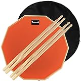 Tosnail 12 Zoll Drum Practice Pad, mit 2 Paar Drumsticks und Aufbewahrungstasche, 2-seitig leises Übungspad, weicher Gummi, Holzsockel