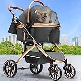 YITAHOME Hundewagen für Kleine Hunde, Hundebuggy Kleine Hunde, Hunde Buggy, Katzenwagen, Hundewagen 3 in 1 Hundebuggy Bis 20kg, Klappbar, Faltbar Hund Kinderwagen, 80 * 59 * 101cm (Schwarz)